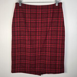 Talbots Women's Pencil Skirt 6 Wool Blend Midi Red Plaid Preppy College Office